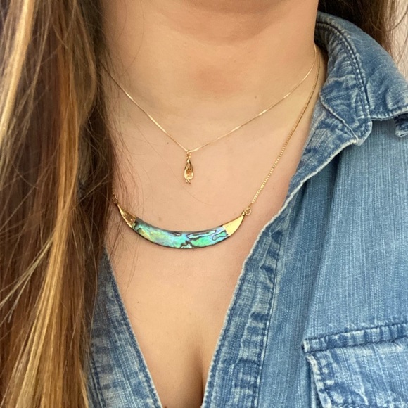 NEW!  14K Gold Abalone Crescent Necklace - Picture 3 of 7